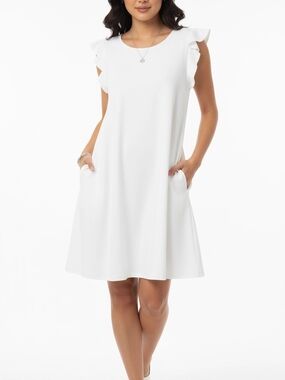 Round Neck Ruffle Sleeve Dress With Pockets